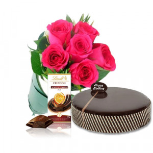 chocolate-mud-cake-with-pink-roses-lindt-orange-chocolate