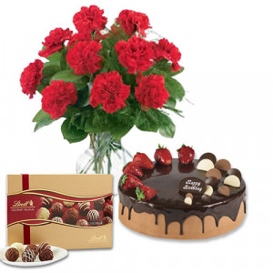 red-carnations-with-choco-strawberry-cake-lindt-gourmet-truffles