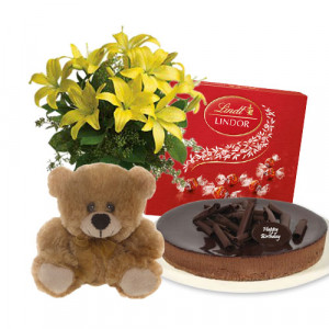 lilies-bouquet-with-chocolate-cheesecake-lindt-milk-chocolate-box-6-inch-teddy