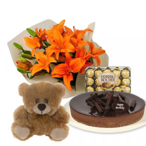 orange-lilies-with-chocolate-cheesecake-ferrero-rocher-6-inch-teddy