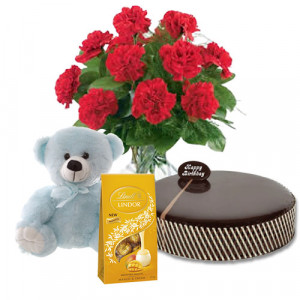 chocolate-mud-cake-with-red-carnations-lindt-mango-chocolates-8-inch-teddy