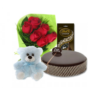 chocolate-mud-cake-with-red-roses-lindt-extra-dark-chocolates-6-inch-teddy