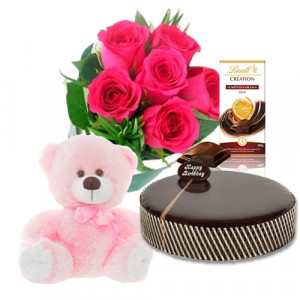 chocolate-mud-cake-with-pink-roses-lindt-orange-chocolate-8-inch-teddy