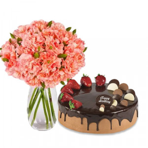pink-carnations-with-choco-strawberry-cake