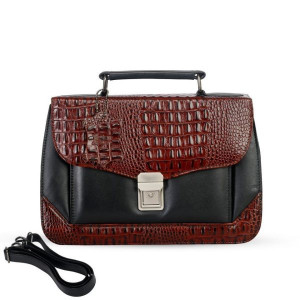 Croco-Design Women Handbag  (Black & Brown)