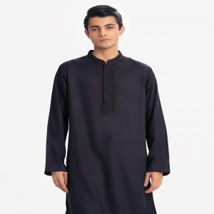 Black Jacquard Semi Fitted Panjabi