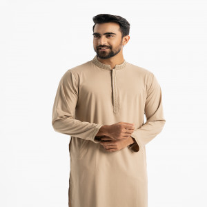 Brown Cotton Semi Fitted Panjabi