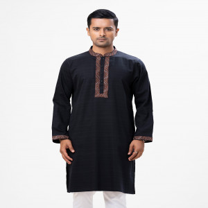 Black Jacquard Semi Fitted Panjabi