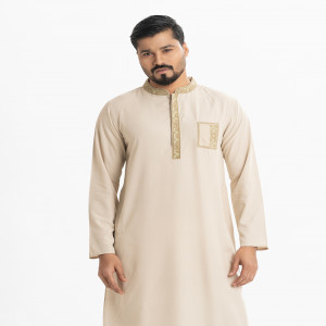Black Cotton Semi Fitted Panjabi