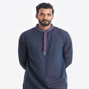 Blue Jacquard Semi Fitted Panjabi