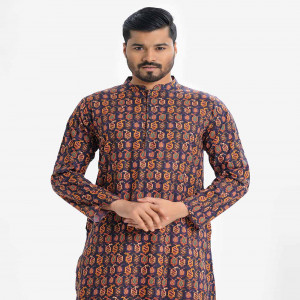 Blue Cotton Semi Fitted Panjabi