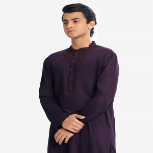 Purple Jacquard Semi Fitted Panjabi