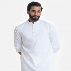 White Cotton Semi Fitted Panjabi