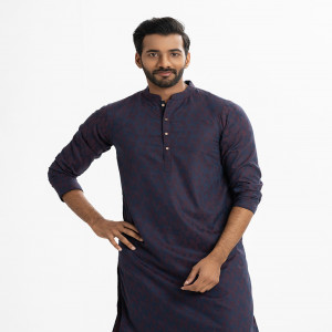 Blue Jacquard Semi Fitted Panjabi