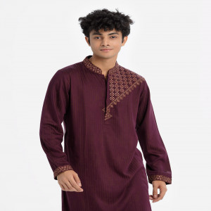 Maroon Jacquard Semi Fitted Panjabi
