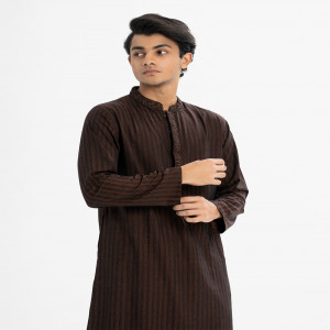 Dark Brown Jacquard Semi Fitted Panjabi