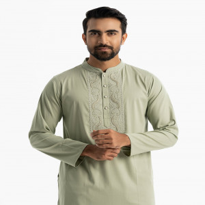 Light Olive Blended Cotton Semi Fitted Panjabi