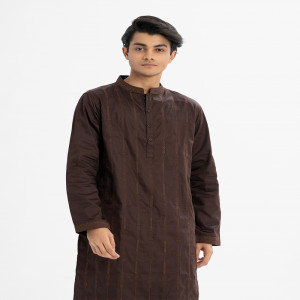 Brown Cotton Semi Fitted Panjabi