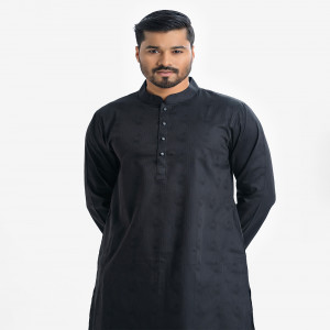 Black Jacquard Semi Fit Panjabi