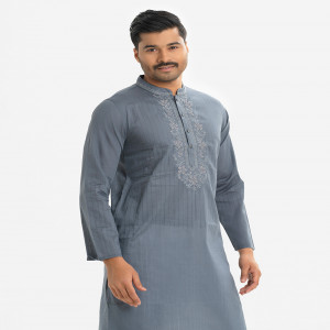 Gray Cotton Slim-fitted Panjabi