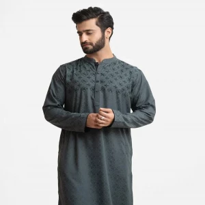 Green Bamboo Jacquard Semi Fitted Panjabi