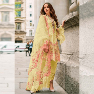 Heavy Embroidered and Handwork Net Dress Material