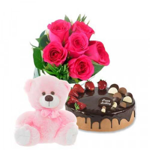 choco-strawberry-cake-with-pink-roses-8-inch-teddy