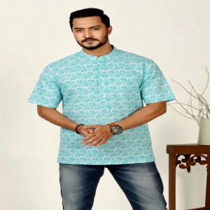 Turquoise Blue Cotton Printed Fatua