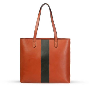Green Stripe Leather Tote Bag