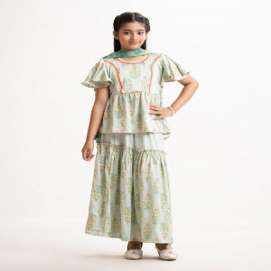 Green Satin Georgette Ghagra Choli