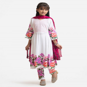 White Viscose Kids Salwar Kameez