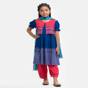 Blue and pink Viscose Salwar Kameez