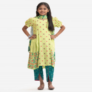 Green Viscose A-line Salwar Kameez