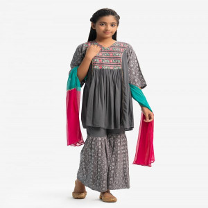 Gray Viscose Sharara Salwar Kameez