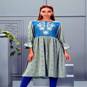 Java Green Crepe Georgette Printed & Embroidered Kurti