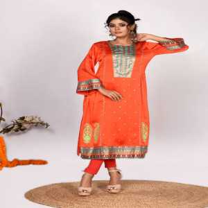 Crimson Red Crepe Silk Printed Kurti