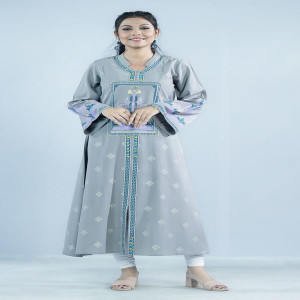 Bronze Cotton Printed & Karchupi Ornamented Kurti