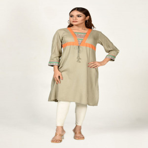 Metallic Gold Printed & Hand Embroidered Kurti