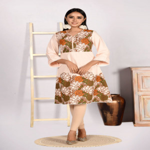 Peach Cotton Printed Kurti