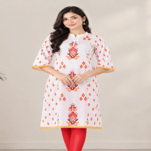 White Cotton Printed Kurti