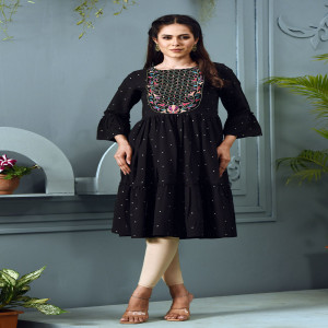 Black Georgette Printed & Embroidered Kurti