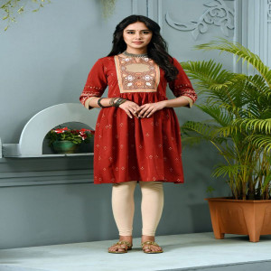 Burgundy Georgette Printed Kurti