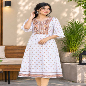 White Georgette Printed Kurti