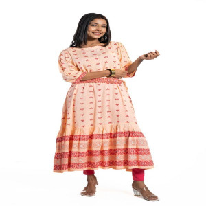 Peach Linen Printed Kurti