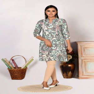 Pastel Green Linen Printed Kurti