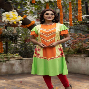 Multiple Coloured Linen Printed Kurti