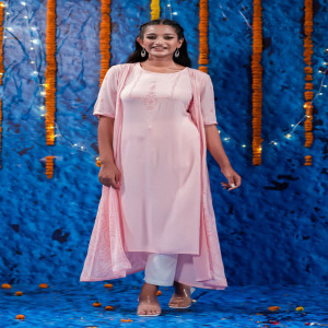 Powder Pink Swiss Cotton Printed Kurti Comes with Coaty