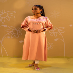 Peach Silk Embroidered Kurti