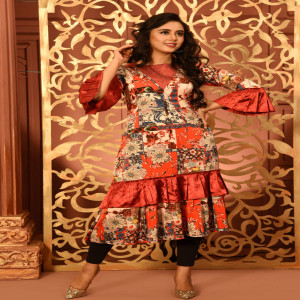 Multicolour Printed Silk Kurti