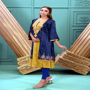 Navy Blue Georgette Printed & Embroidered Kurti
